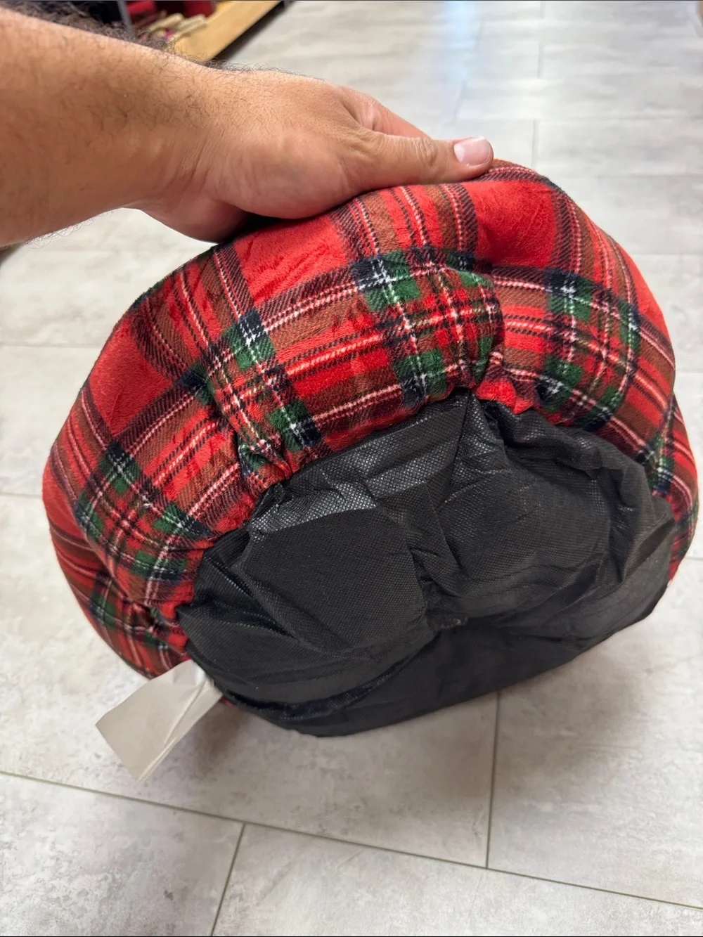 Plaid Red & Cream Plush Small Pet Bed